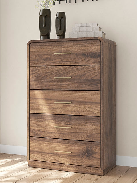 Bradenton Furniture Outlet - Ashley Furniture - Fortlorn Bedroom - Five Drawer Chest / Walnut Brown - PCB386-46