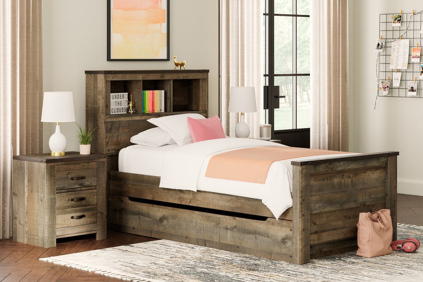 Bradenton Furniture Outlet - Ashley Furniture - Trinell Bedroom - Twin Bookcase Bed with 1 Large Storage Drawer / Brown - B446B22