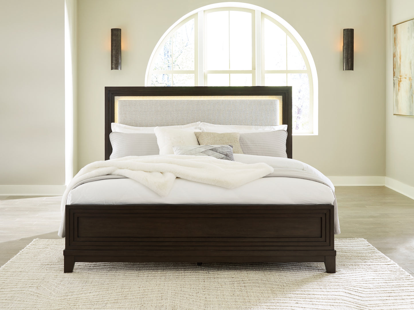 Bradenton Furniture Outlet - Ashley Furniture - Neymorton Bedroom - California King Upholstered Panel Bed / Dark Grayish Brown - B618B5