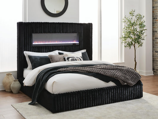 Bradenton Furniture Outlet - Ashley Furniture - Tayleena Bedroom - King Upholstered Bed with Fireplace and Wireless Audio - PCB620B2