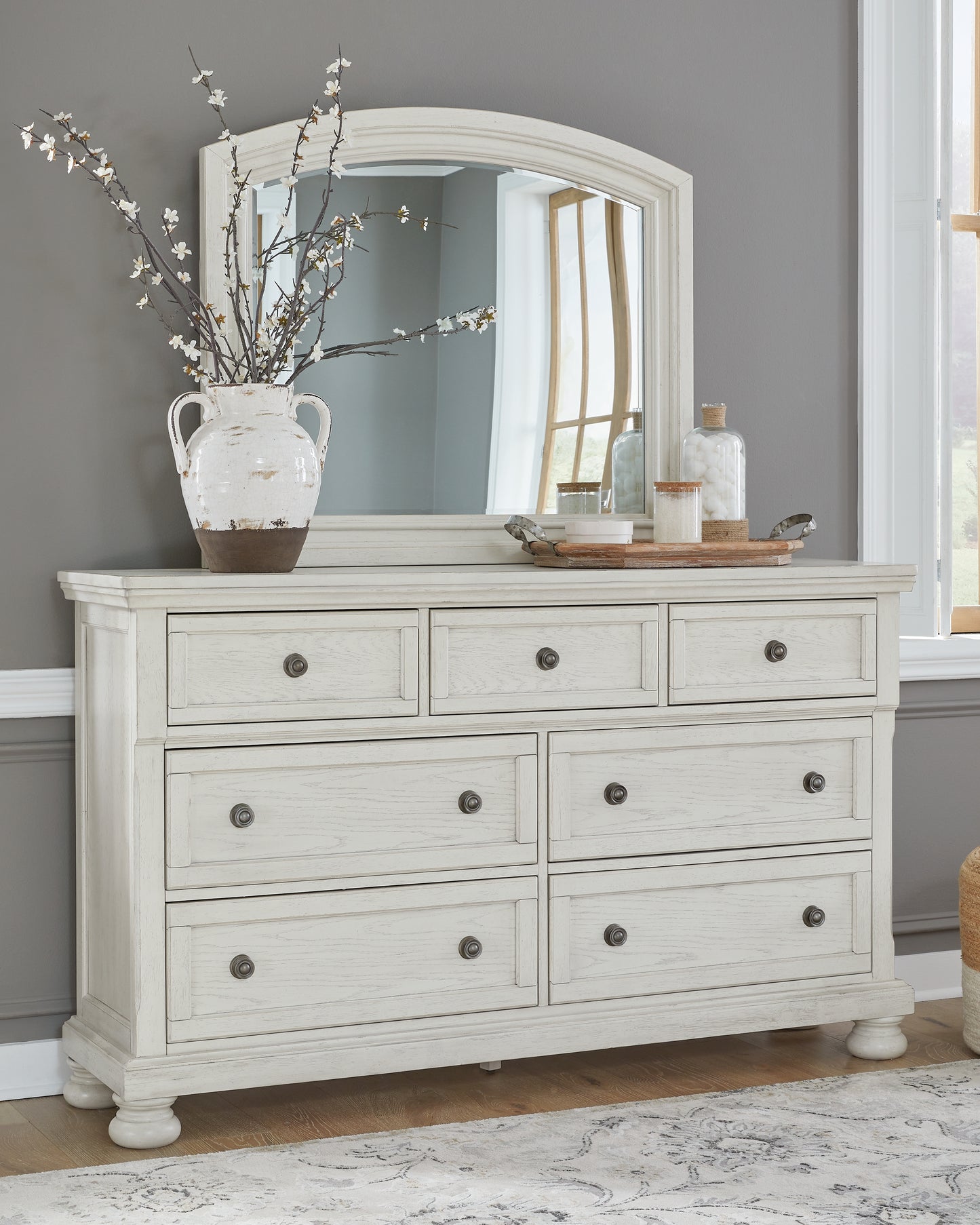 Bradenton Furniture Outlet - Ashley Furniture - Robbinsdale Bedroom - Dresser and Mirror / Antique White - B742B1