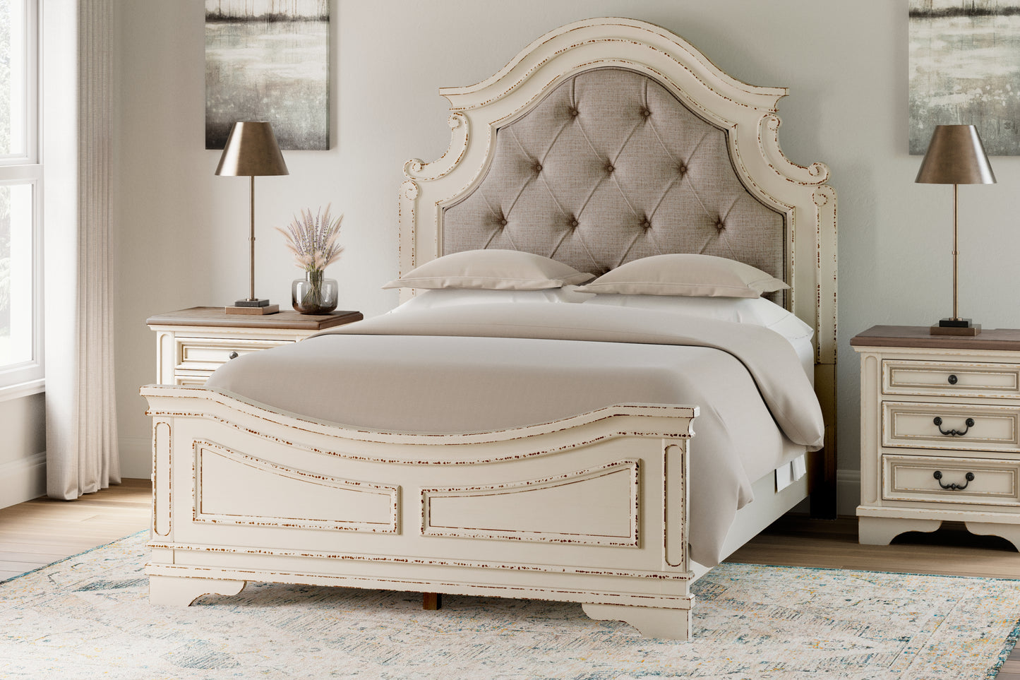 Bradenton Furniture Outlet - Ashley Furniture - Realyn Bedroom - Queen Upholstered Panel Bed / Chipped White - B743B2