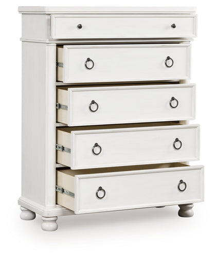 Bradenton Furniture Outlet - Ashley Furniture - Rowlenstown Bedroom - Five Drawer Chest / Antique White - PCB823-46