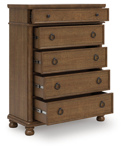 Bradenton Furniture Outlet - Ashley Furniture - Rowlenstown Bedroom - Five Drawer Chest / Brown - PCB824-46