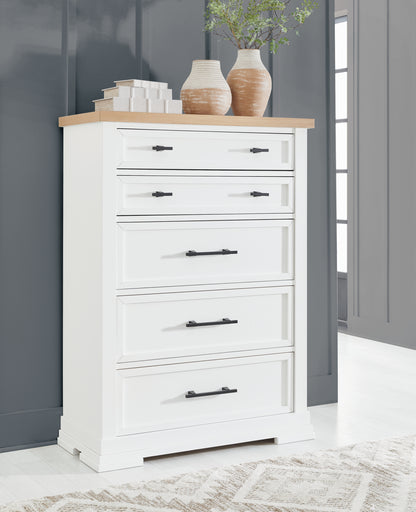 Bradenton Furniture Outlet - Ashley Furniture - Ashbryn Bedroom - Five Drawer Chest / White/Natural - B844-46