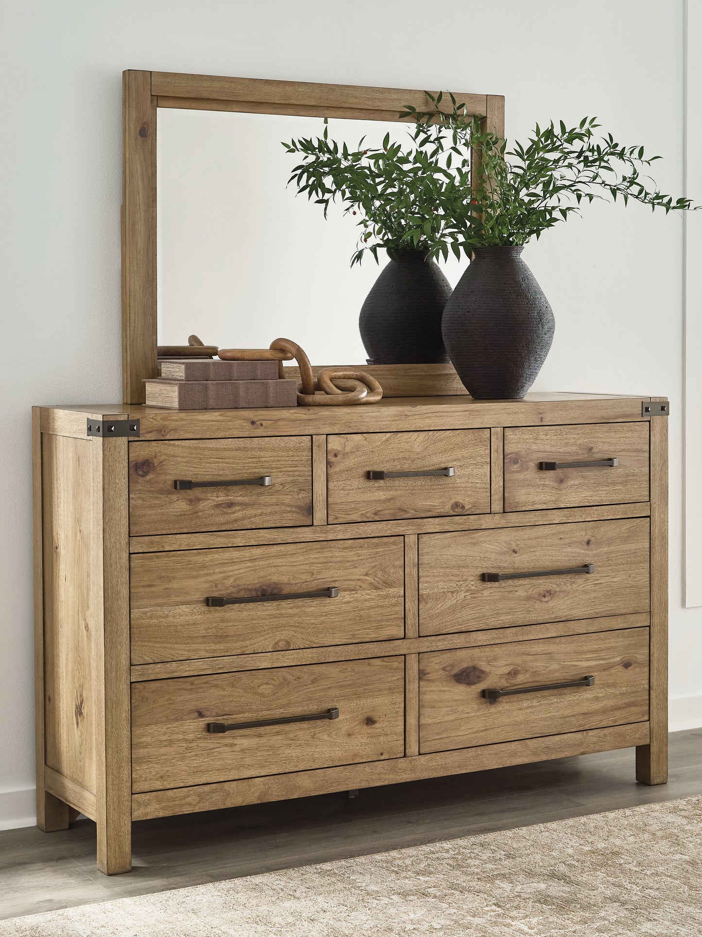 Bradenton Furniture Outlet - Ashley Furniture - Ridgester Bedroom - Dresser and Mirror / Light Brown - B858B1