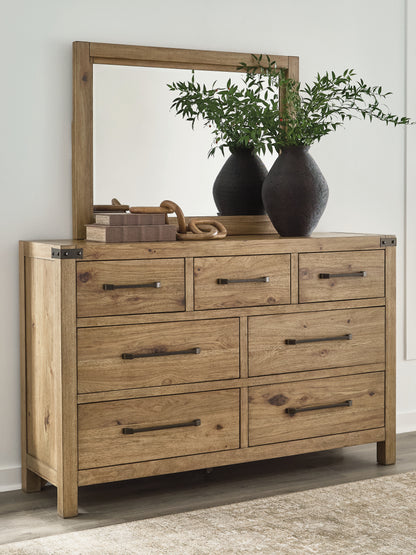 Bradenton Furniture Outlet - Ashley Furniture - Ridgester Bedroom - Dresser and Mirror / Light Brown - B858B1