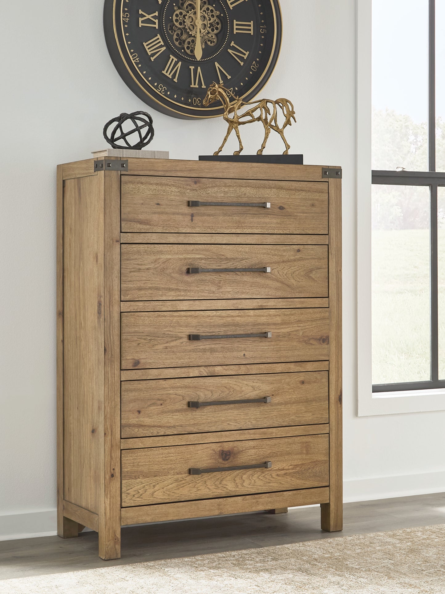 Bradenton Furniture Outlet - Ashley Furniture - Ridgester Bedroom - Five Drawer Chest / Light Brown - B858-46
