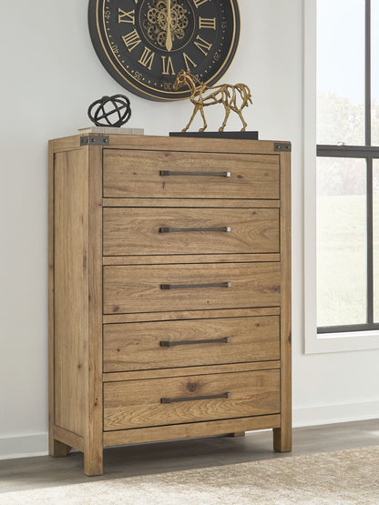 Bradenton Furniture Outlet - Ashley Furniture - Ridgester Bedroom - Five Drawer Chest / Light Brown - B858-46