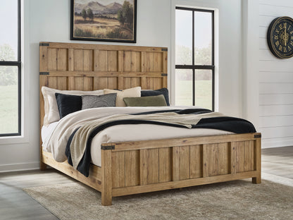 Bradenton Furniture Outlet - Ashley Furniture - Ridgester Bedroom - King Panel Bed / Light Brown - B858B6
