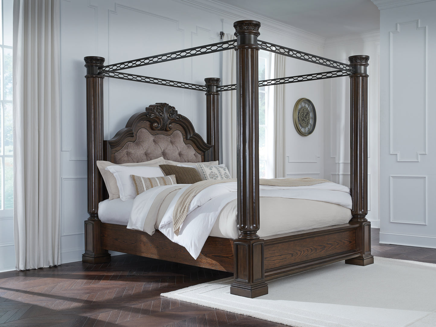 Bradenton Furniture Outlet - Ashley Furniture - Maylee Bedroom - California King Canopy Bed / Dark Brown - B947B11