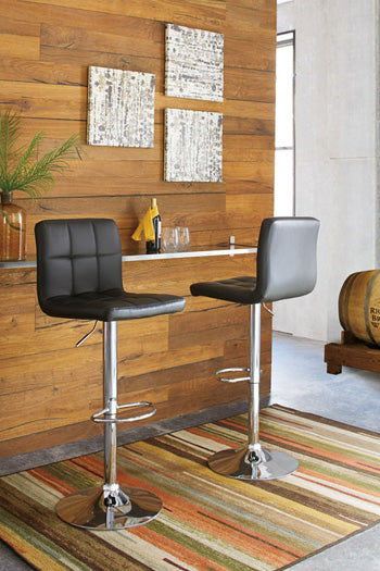 Bradenton Furniture Outlet - Ashley Furniture - Bellatier Dining Room - Adjustable Height Bar Stool (Set of 2) / Black/Chrome Finish - D120-130X2