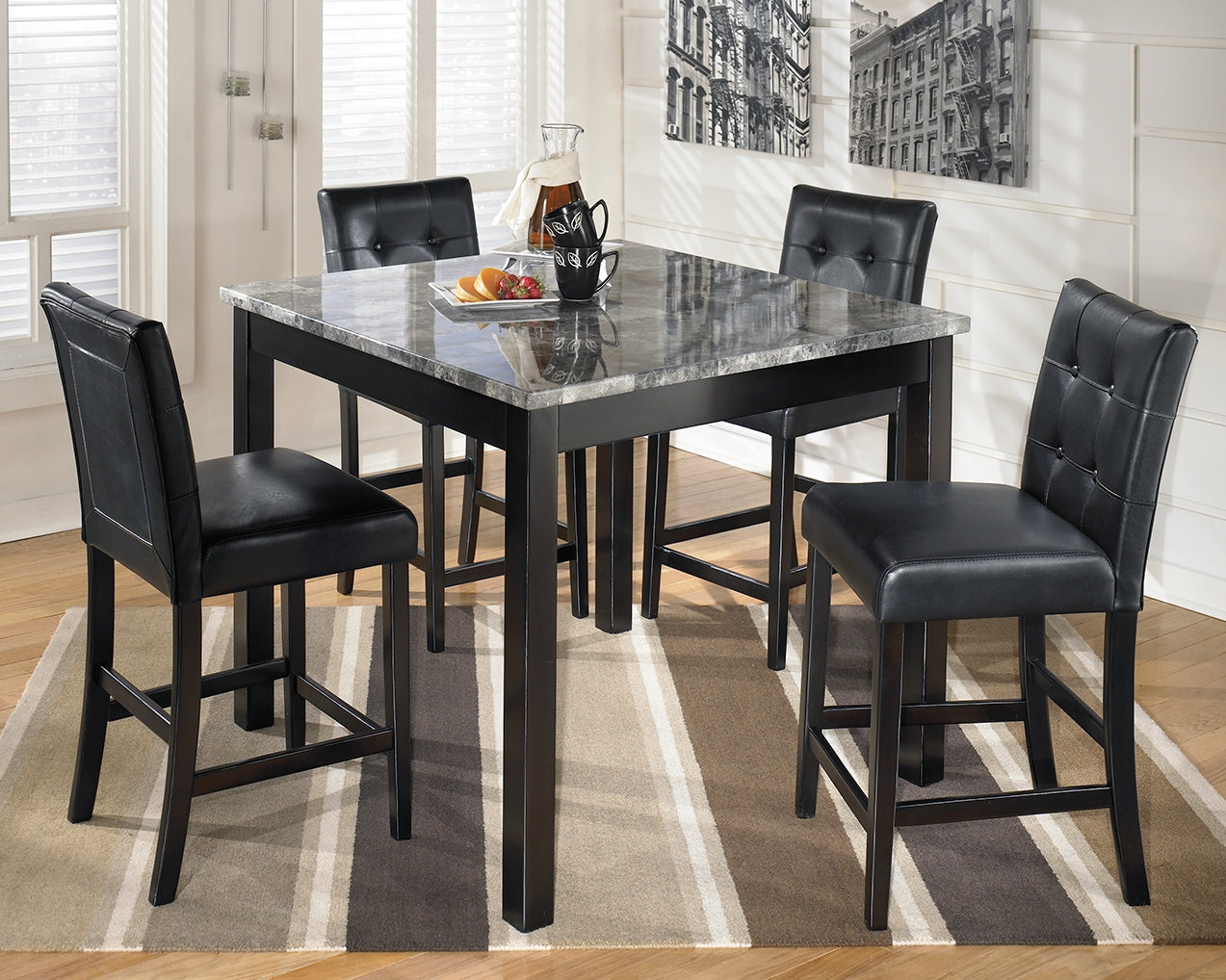 Bradenton Furniture Outlet - Ashley Furniture - Maysville Dining Room - Square Counter TBL Set (5/CN) / Black - D154-223