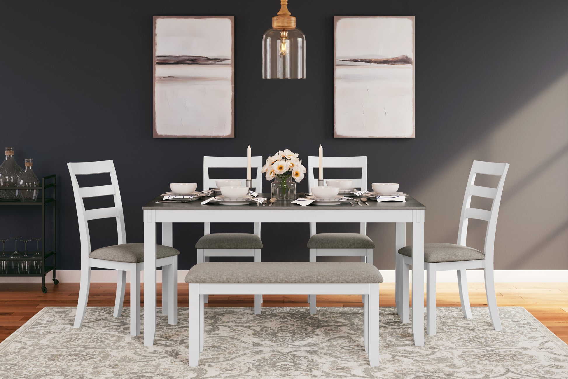 Bradenton Furniture Outlet - Ashley Furniture - Stonehollow Dining Room - RECT DRM Table Set (6/CN) / White/Gray - D382-325