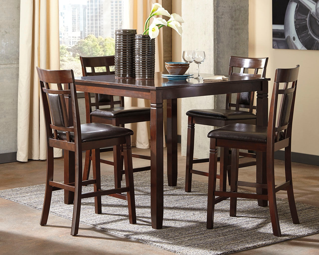 Bradenton Furniture Outlet - Ashley Furniture - Bennox Dining Room - DRM Counter Table Set (5/CN) / Brown - D384-223