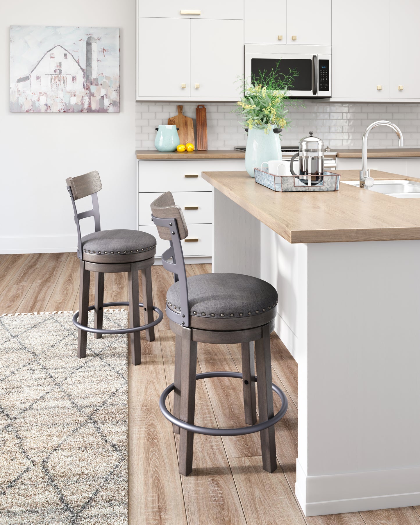 Bradenton Furniture Outlet - Ashley Furniture - Caitbrook Dining Room - UPH Swivel Barstool (1/CN) / Gray - D388-224
