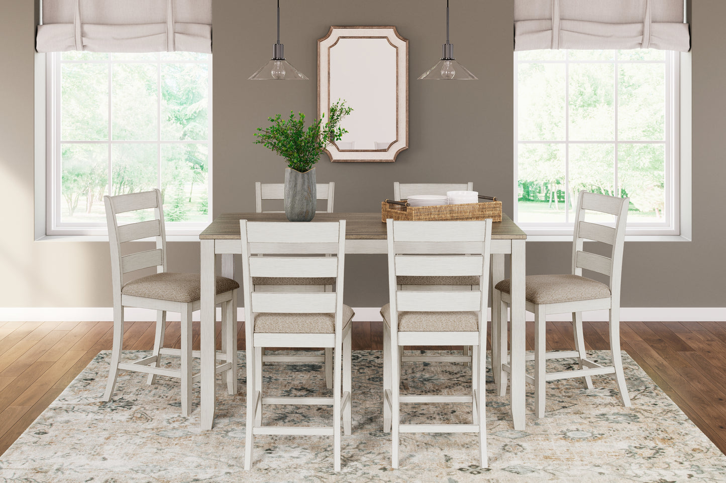 Bradenton Furniture Outlet - Ashley Furniture - Skempton Dining Room - RECT DRM Counter TBL Set(7/CN) / White/Light Brown - D394-423