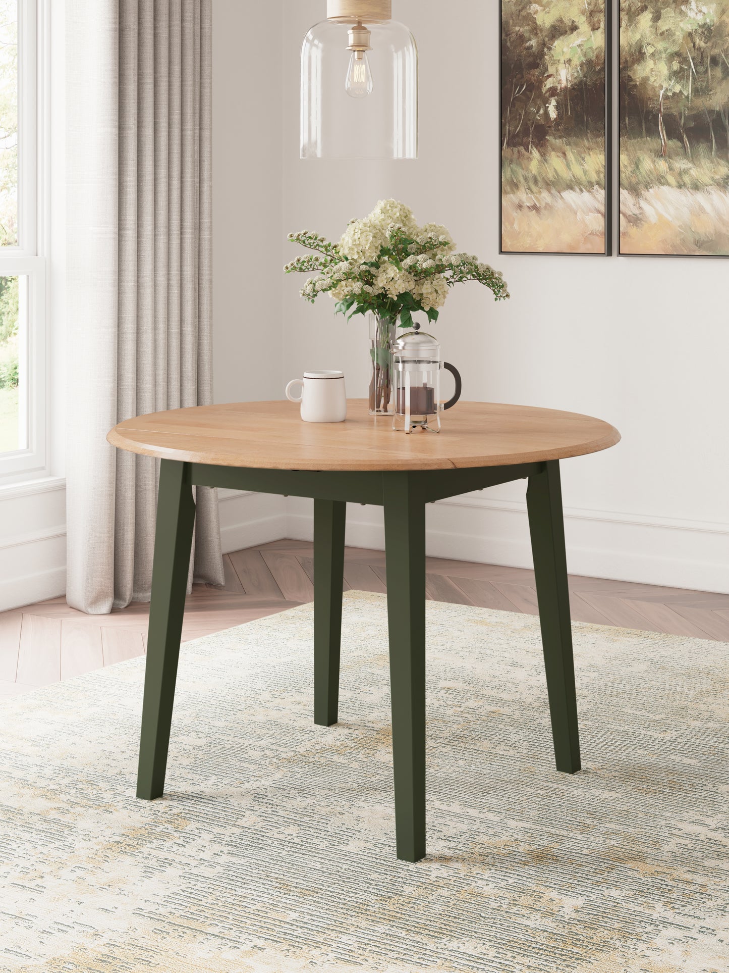 Bradenton Furniture Outlet - Ashley Furniture - Gesthaven Dining Room - Round DRM Drop Leaf Table / Natural/Green - D401-15
