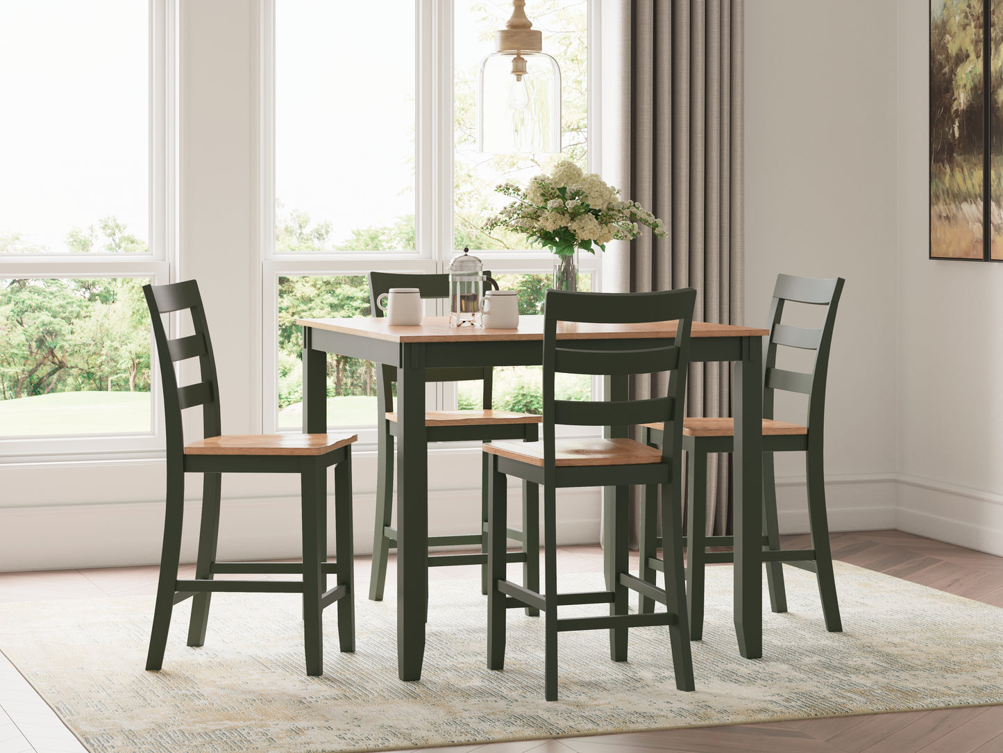 Bradenton Furniture Outlet - Ashley Furniture - Gesthaven Dining Room - DRM Counter Table Set (5/CN) / Natural/Green - D401-223