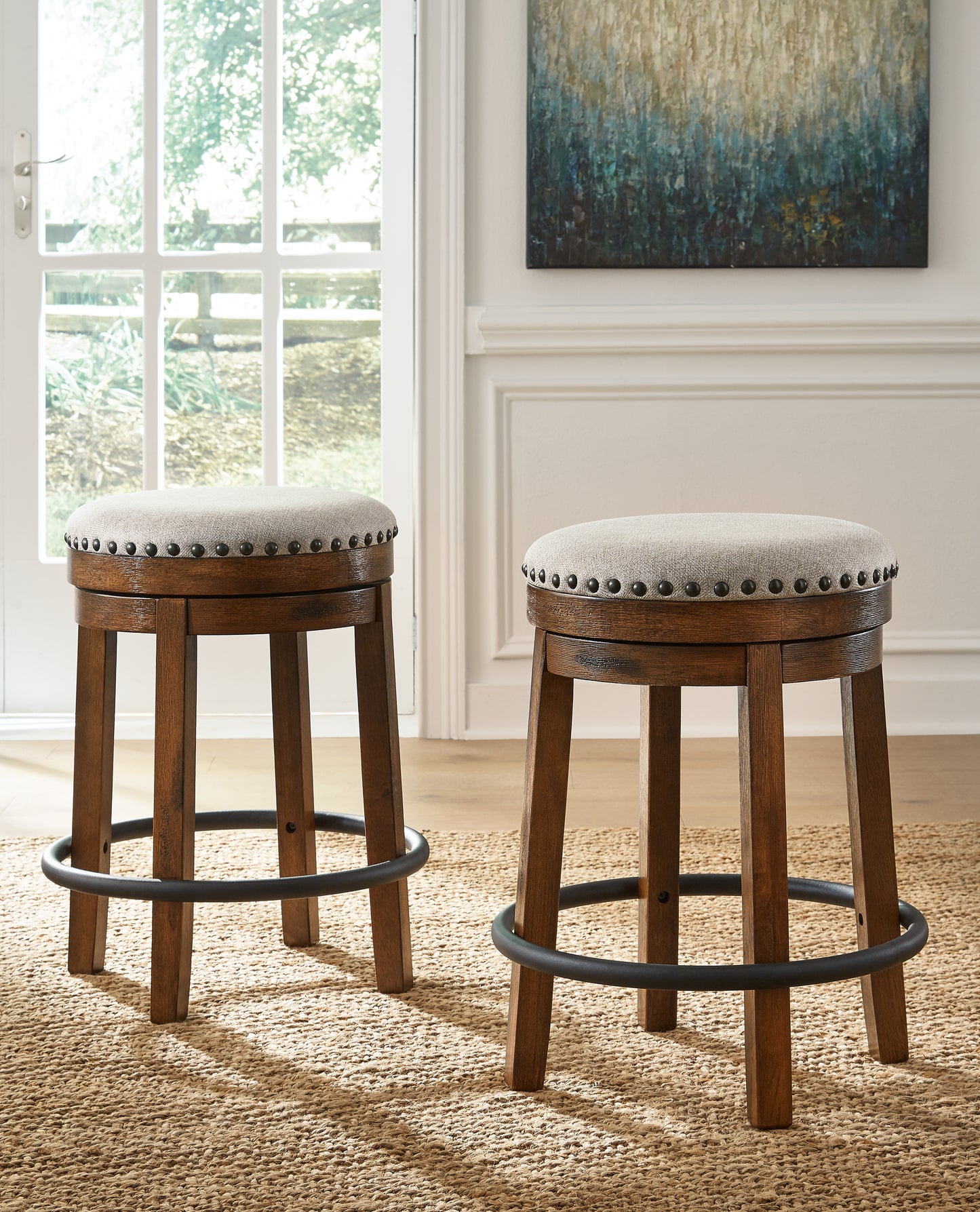 Bradenton Furniture Outlet - Ashley Furniture - Valebeck Dining Room - UPH Swivel Stool (1/CN) / Brown/Black - D546-124