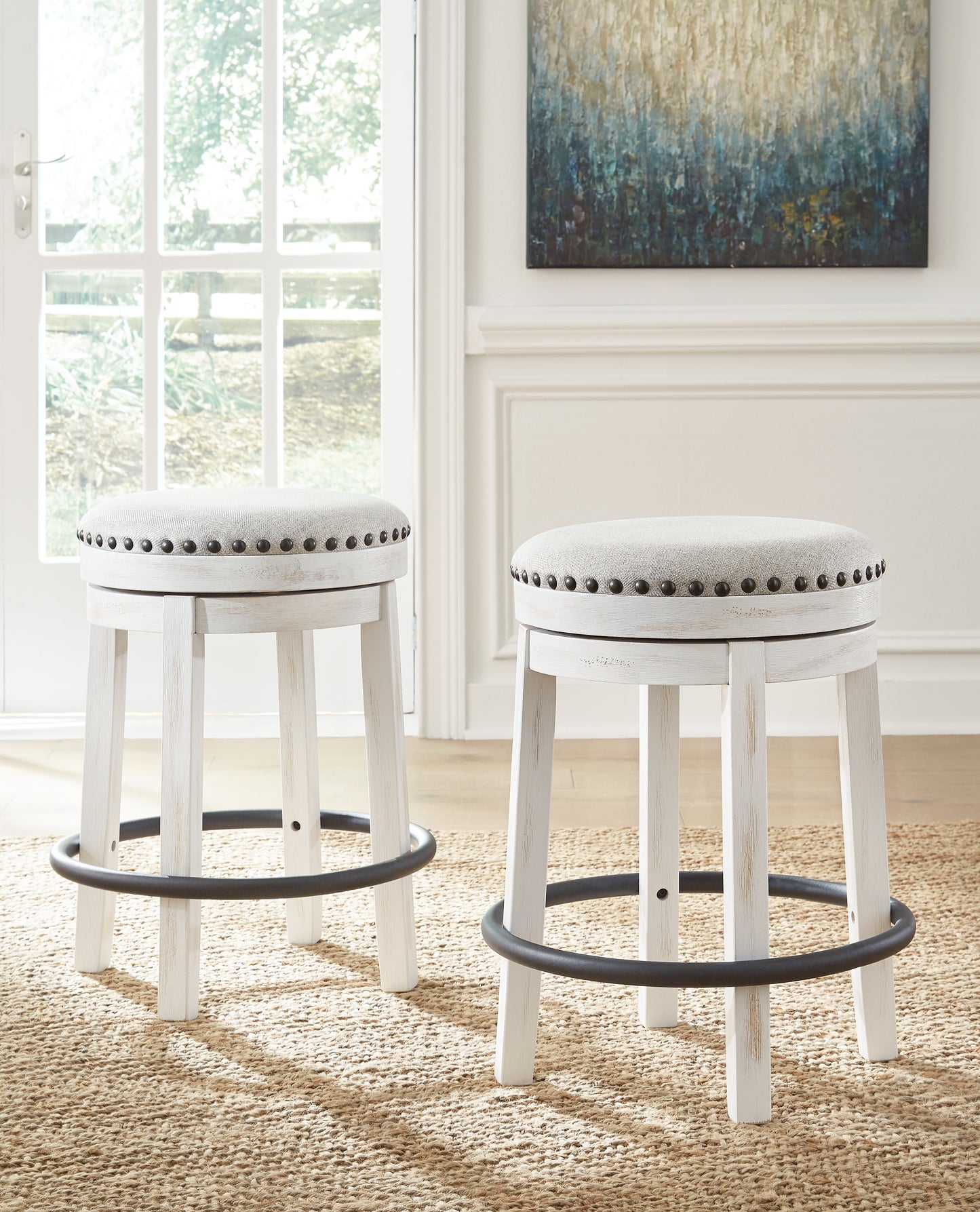 Bradenton Furniture Outlet - Ashley Furniture - Valebeck Dining Room - UPH Swivel Stool (1/CN) / White/Black - D546-324