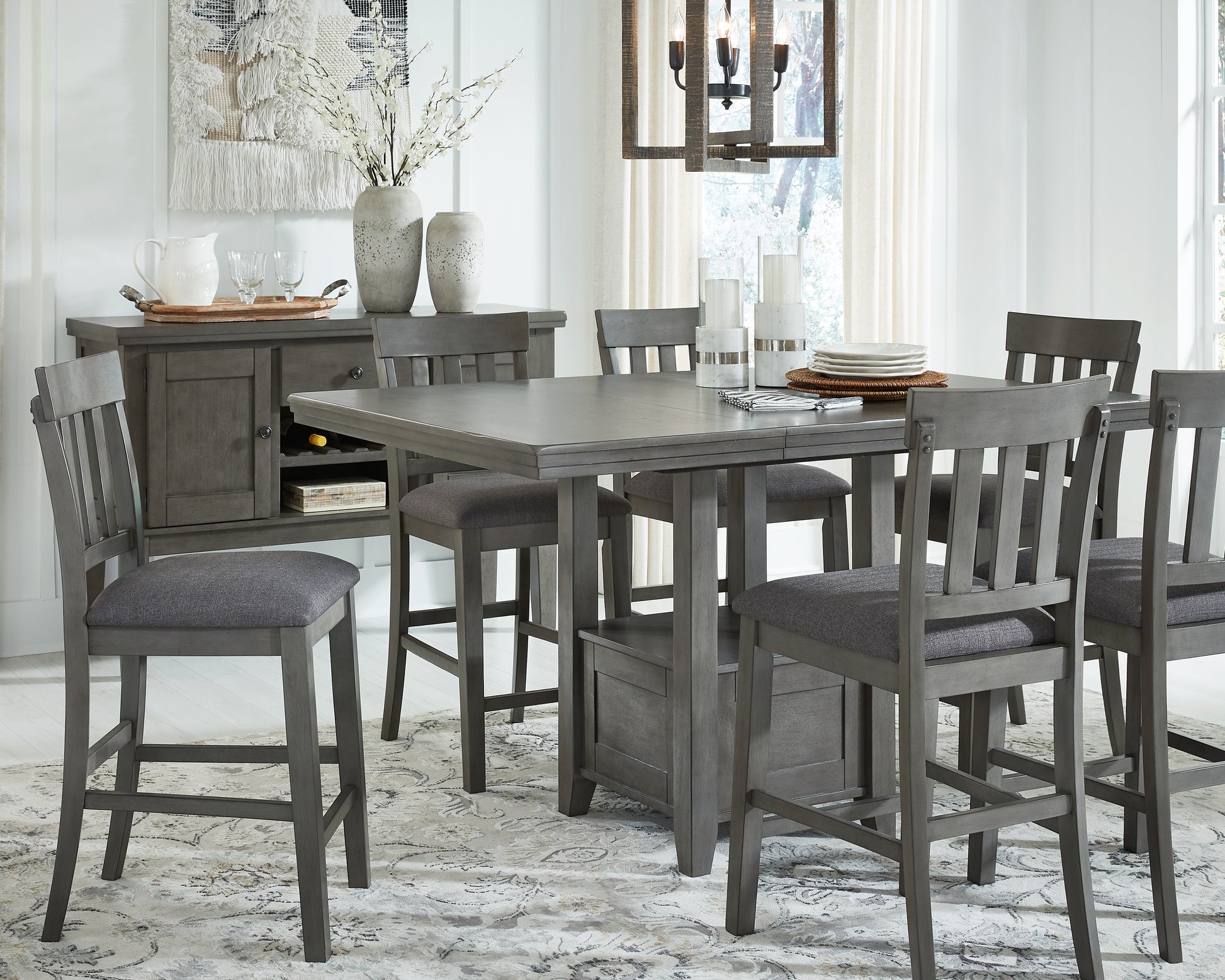 Bradenton Furniture Outlet - Ashley Furniture - Hallanden Dining Room - RECT DRM Counter EXT Table / Gray / 42"W x 60"D x 36"H - D589-42
