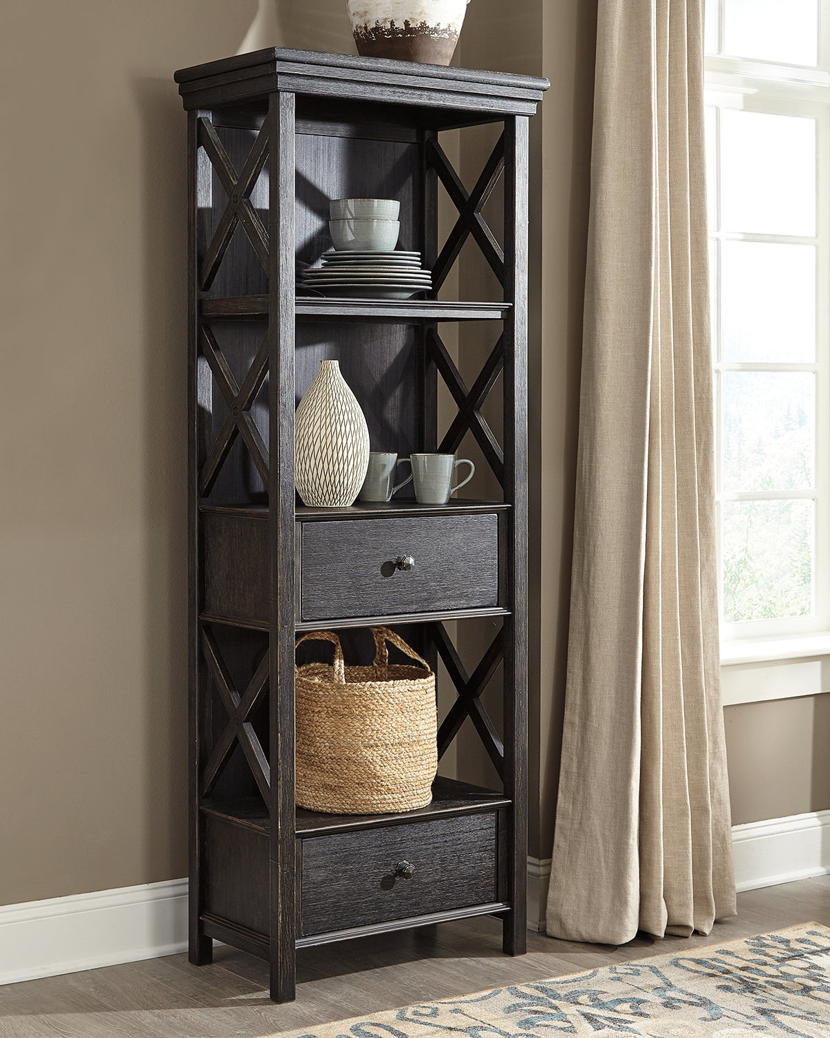 Bradenton Furniture Outlet - Ashley Furniture - Tyler Creek Dining Room - Display Cabinet / Black/Gray / 28"W x 16"D x 75"H - D736-76
