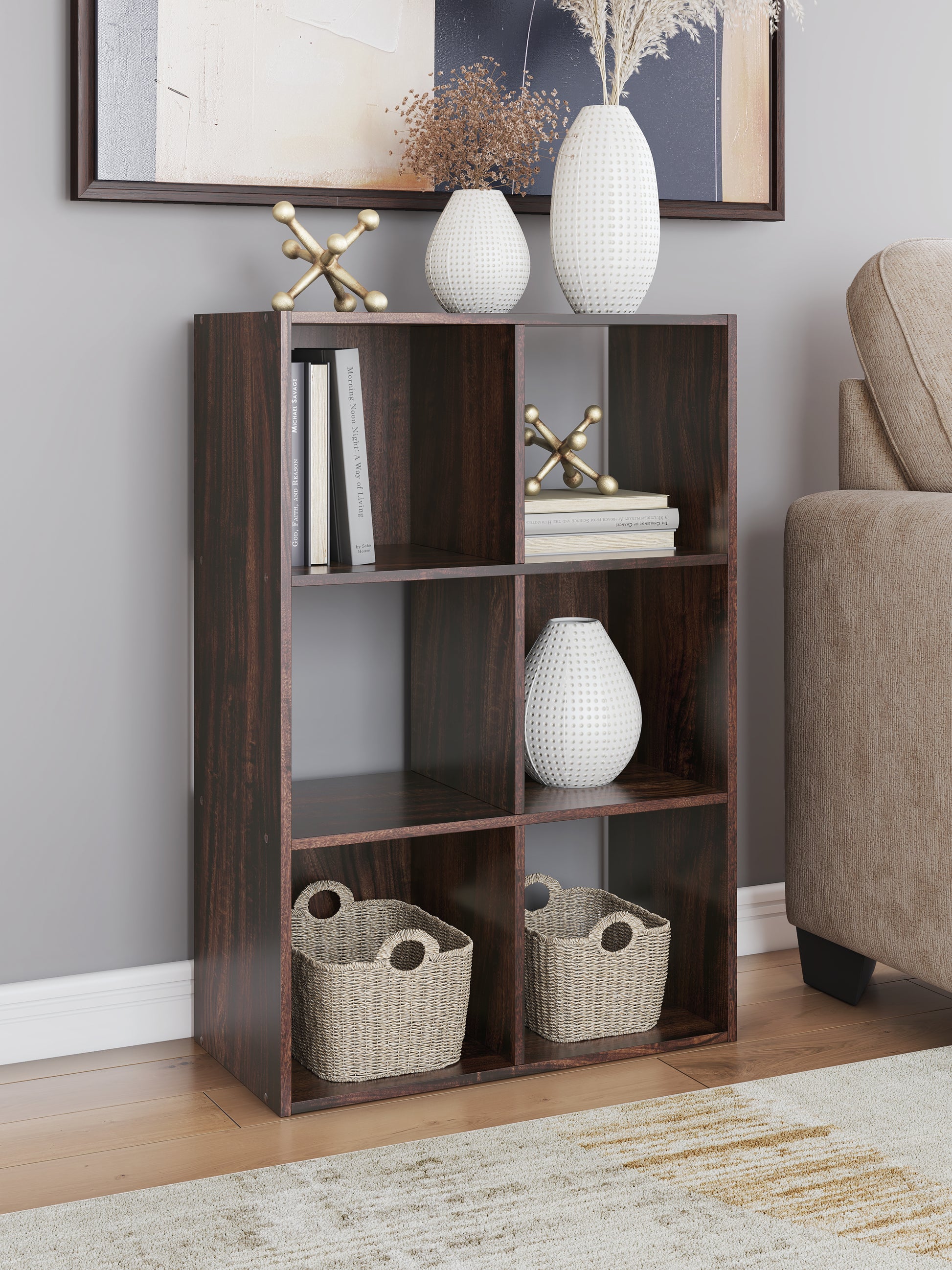 Bradenton Furniture Outlet - Ashley Furniture - Glosmount Six Cube Organizer - Six Cube Organizer / Cherry/Light Brown - EA1055-3X2