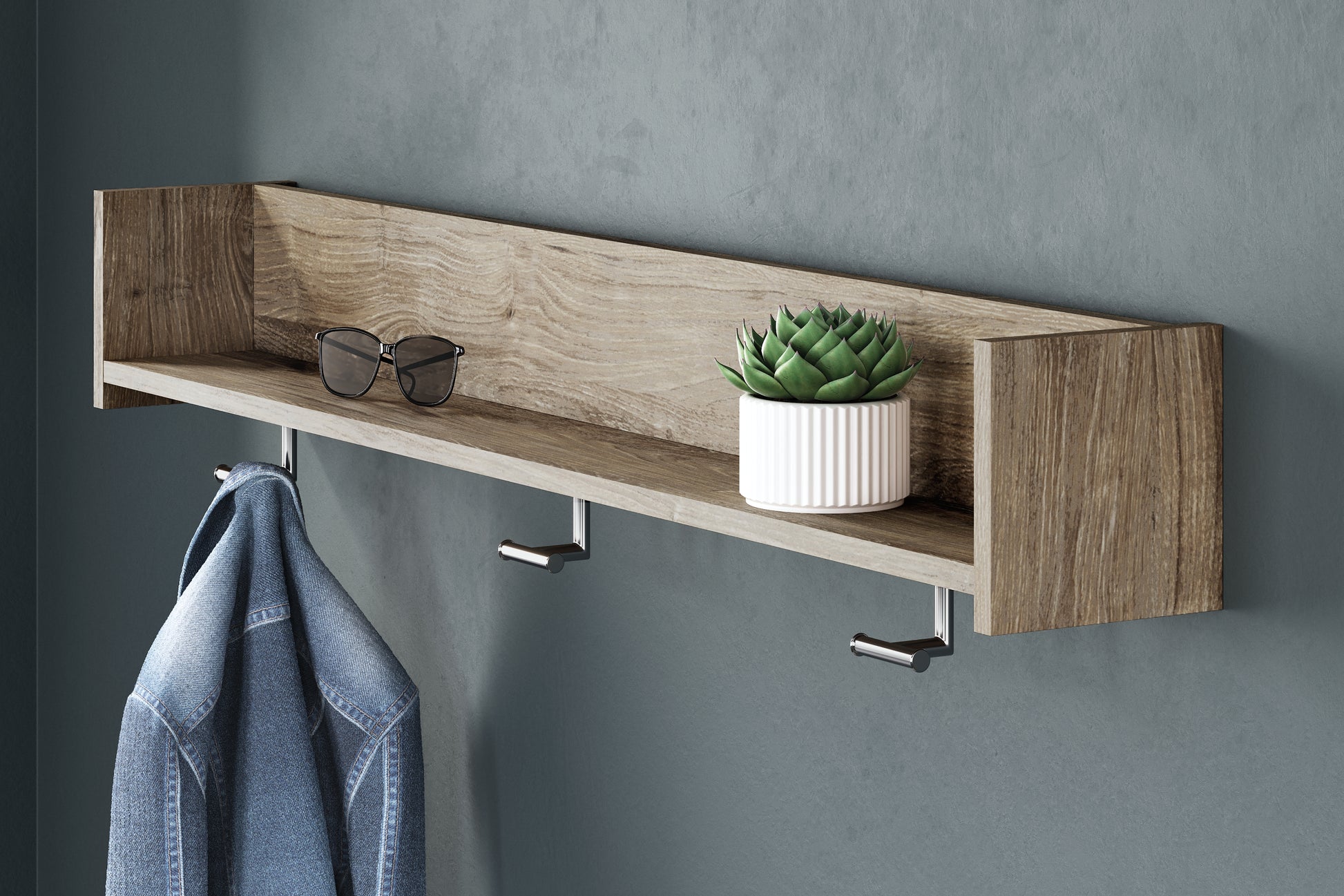 Bradenton Furniture Outlet - Ashley Furniture - Oliah Wall Decor - Wall Mounted Coat Rack w/Shelf / Natural - EA2270-151