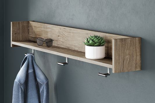 Bradenton Furniture Outlet - Ashley Furniture - Oliah Wall Decor - Wall Mounted Coat Rack w/Shelf / Natural - EA2270-151