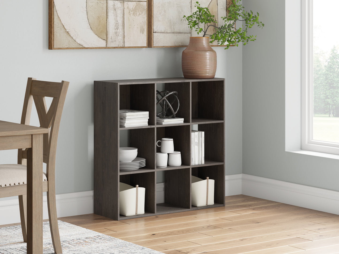 Bradenton Furniture Outlet - Ashley Furniture - Piperton Nine Cube Organizer - Nine Cube Organizer / Charcoal - EA5514-3X3