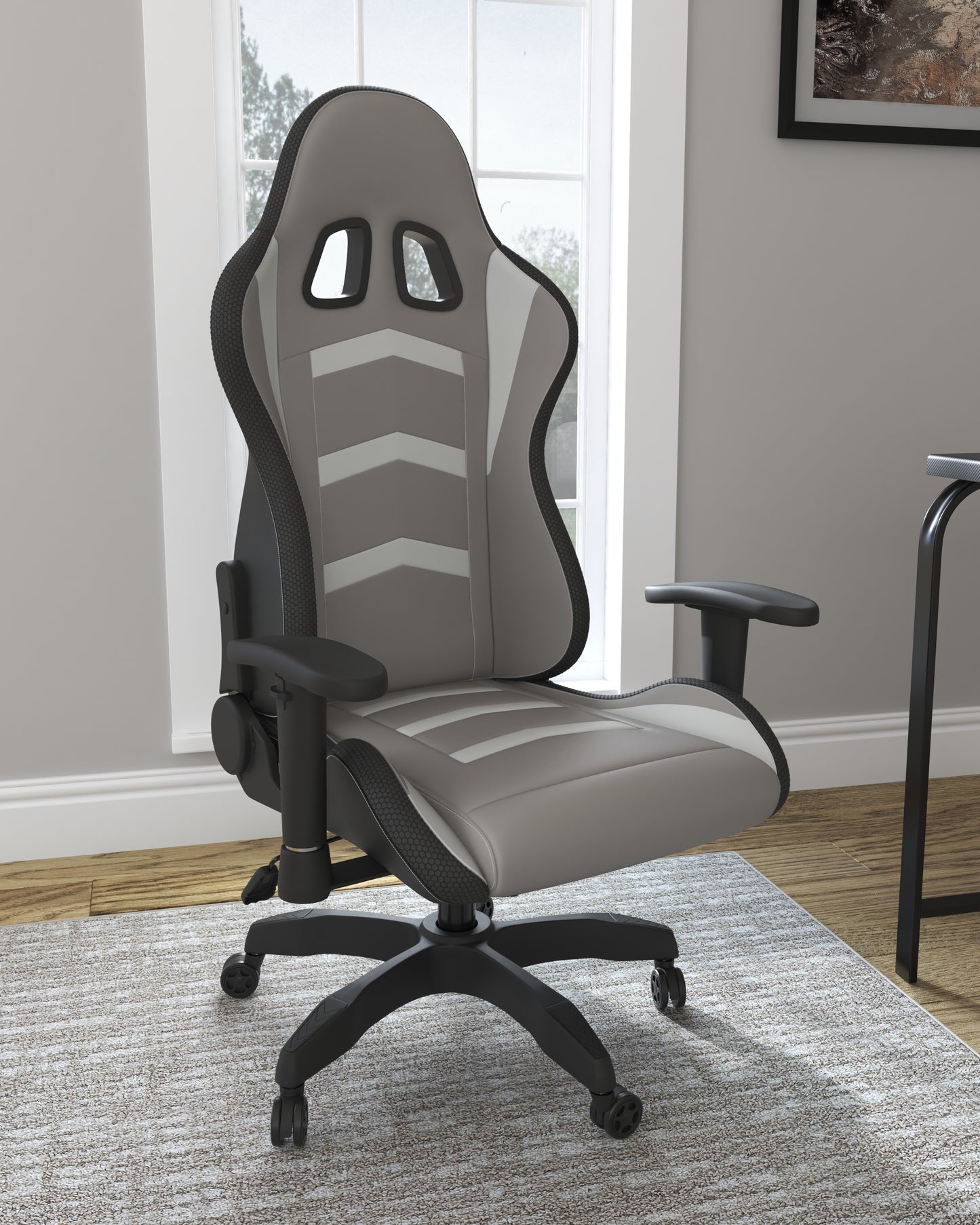 Bradenton Furniture Outlet - Ashley Furniture - Lynxtyn Desk Chair - Home Office Swivel Desk Chair / White/Gray - H400-08A