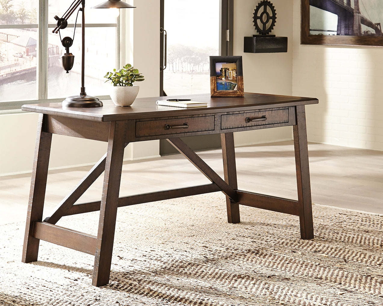 Bradenton Furniture Outlet - Ashley Furniture - Baldridge Office Desk - Home Office Large Leg Desk / Rustic Brown - H675-44