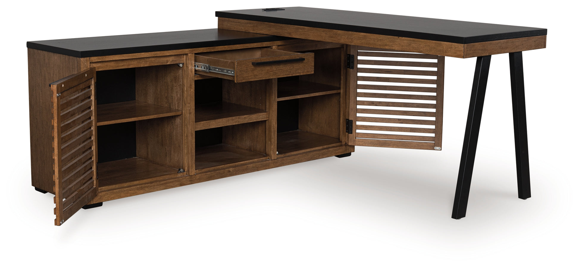 Bradenton Furniture Outlet - Ashley Furniture - Kallari Office Desk - Credenza with Desk Return / Warm Brown/Black - H737H1
