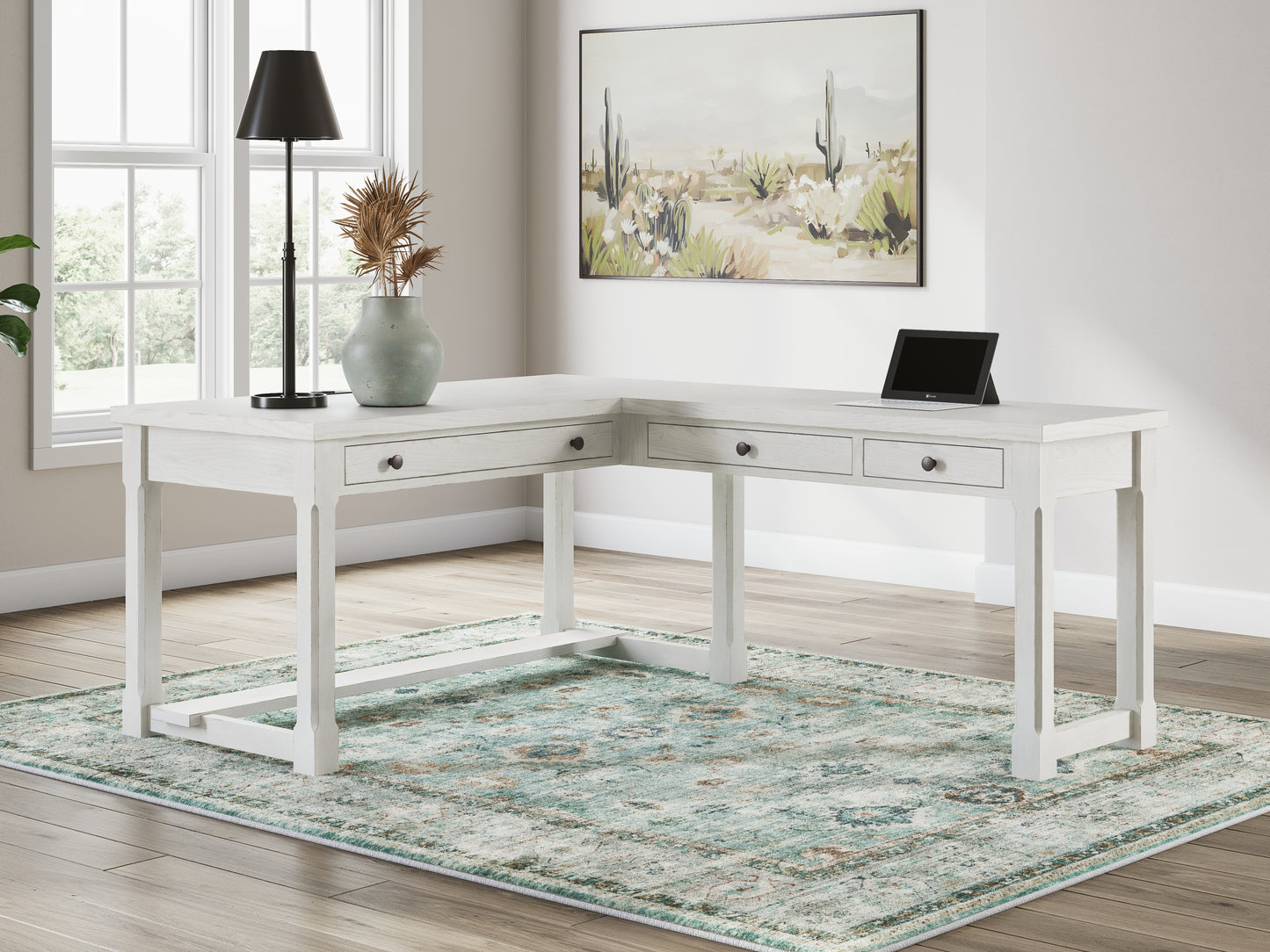 Bradenton Furniture Outlet - Ashley Furniture - Robbinsdale Office Desk - L-Shaped Home Office Desk / Antique White - H742H1