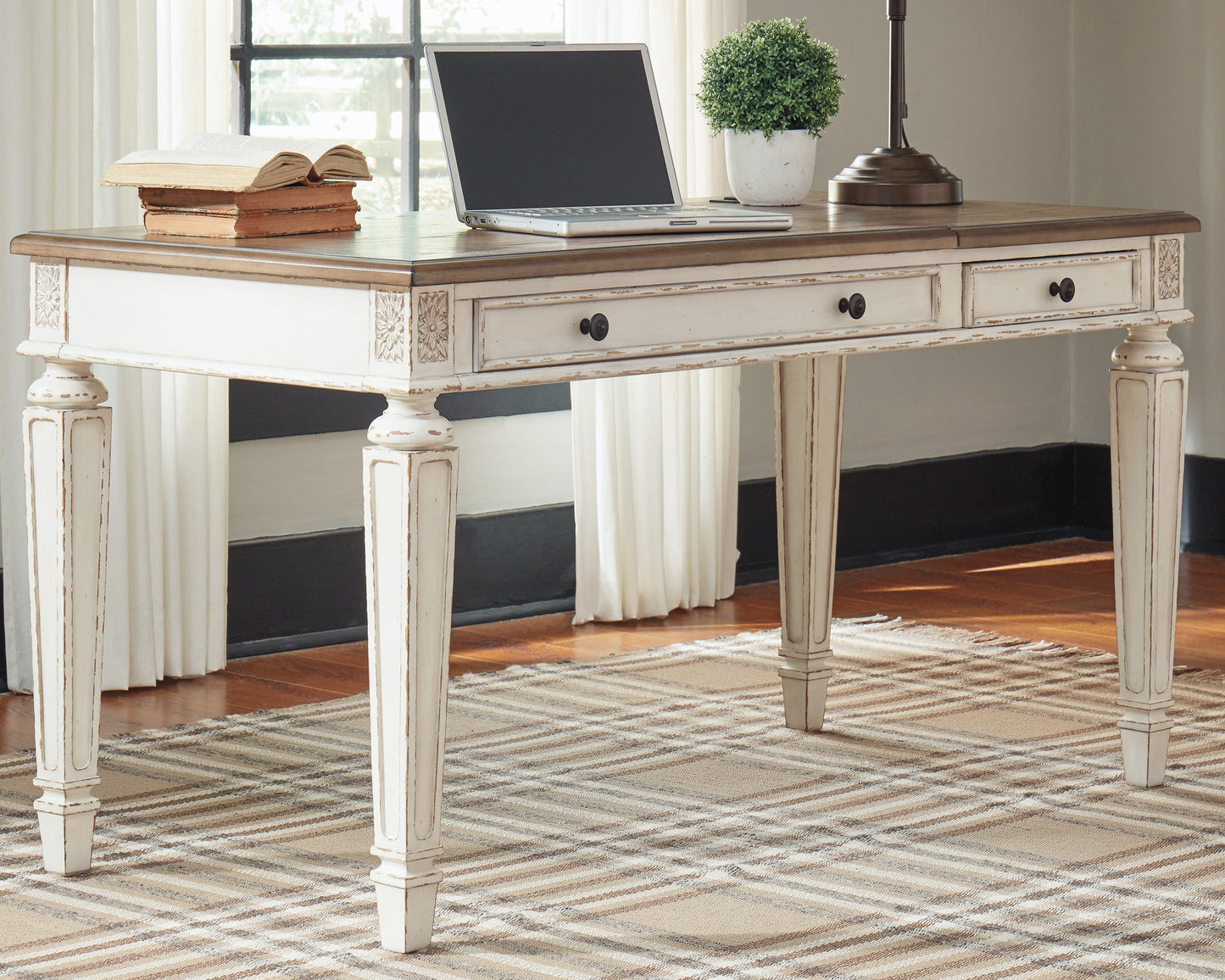 Bradenton Furniture Outlet - Ashley Furniture - Realyn Office Desk - Home Office Lift Top Desk / White/Brown - H743-134
