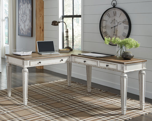 Bradenton Furniture Outlet - Ashley Furniture - Realyn Office Desk - 2-Piece Home Office Desk / White/Brown - H743H1