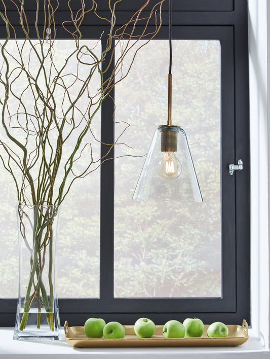 Bradenton Furniture Outlet - Ashley Furniture - Collbrook Lighting - Glass Pendant Light (1/CN) / Clear/Brass - L000668