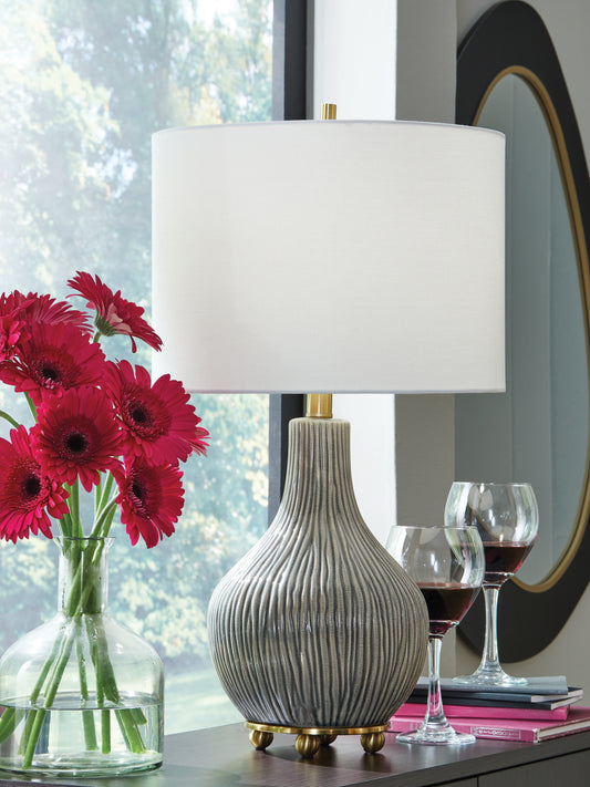 Bradenton Furniture Outlet - Ashley Furniture - Judlen Lighting - Ceramic Table Lamp (1/CN) / Gray/Gold Finish - L100844