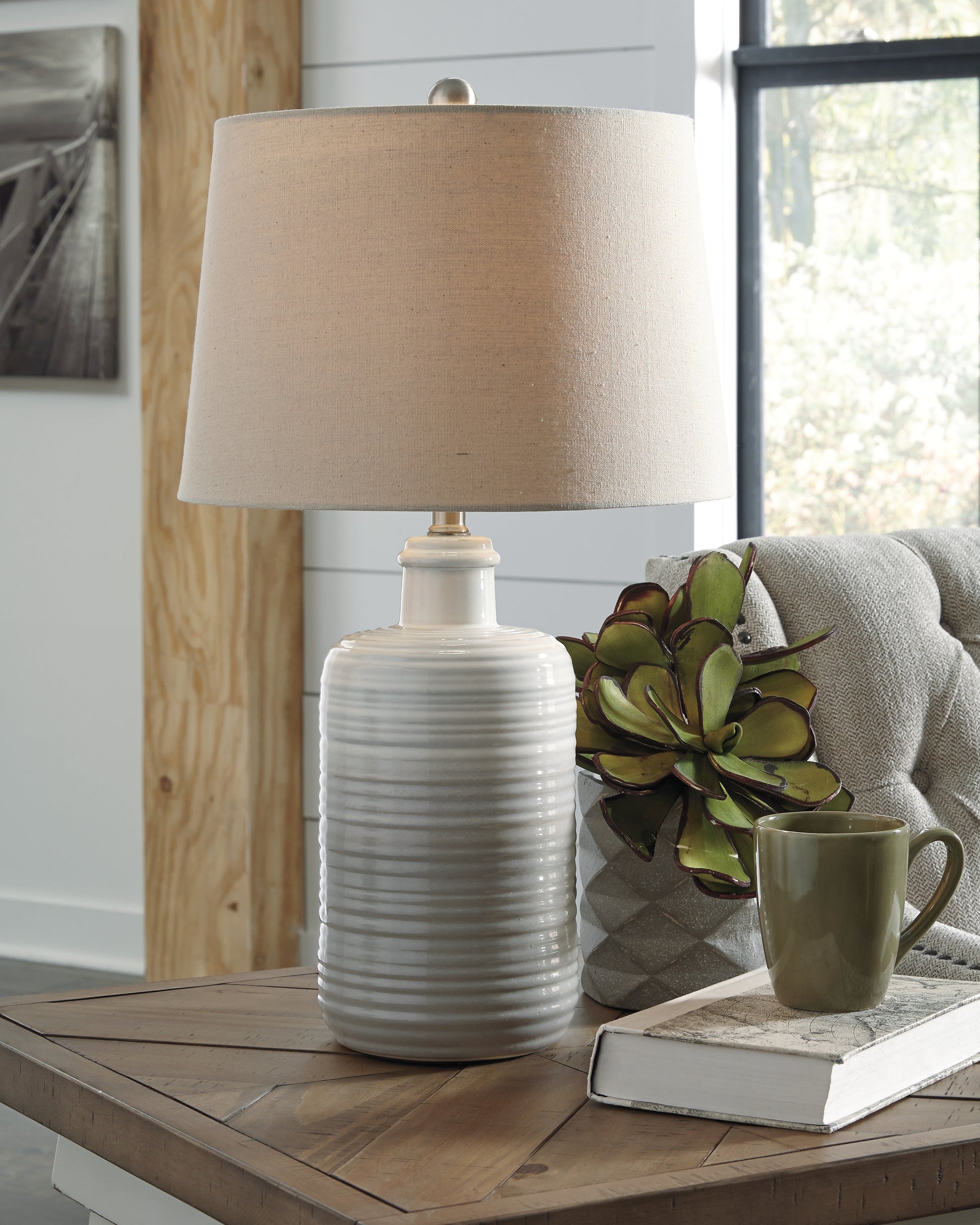 Bradenton Furniture Outlet - Ashley Furniture - Marnina Lighting - Ceramic Table Lamp (Set of 2) / Taupe - L121854
