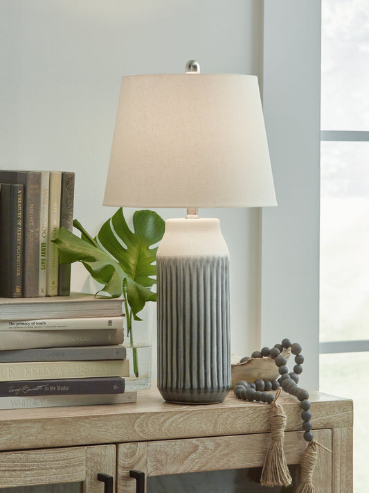 Bradenton Furniture Outlet - Ashley Furniture - Afener Lighting - Ceramic Table Lamp (Set of 2) / Blue/Beige - L177984