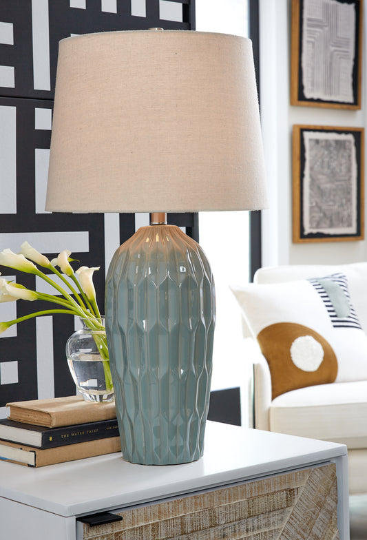 Bradenton Furniture Outlet - Ashley Furniture - Hadbury Lighting - Ceramic Table Lamp (Set of 2) / Pale Blue/Teal - L178034