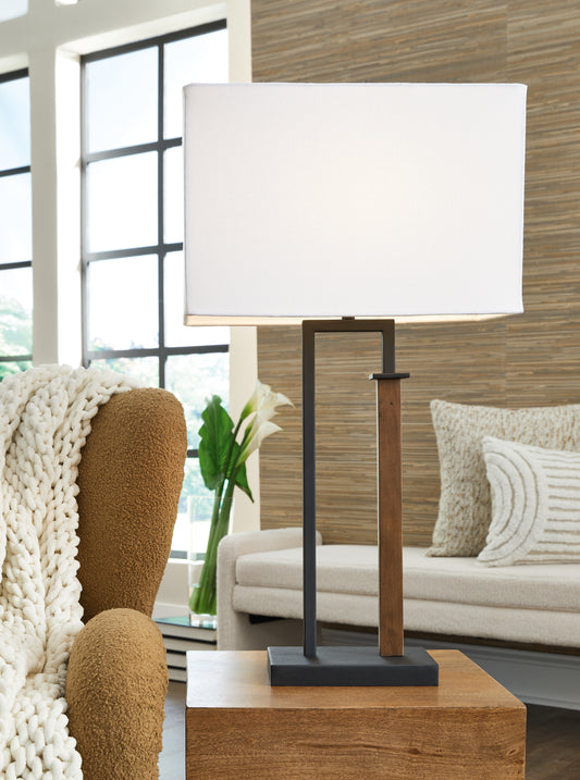 Bradenton Furniture Outlet - Ashley Furniture - Voslen Lighting - Metal Table Lamp (Set of 2) / Black/Brown - L204554