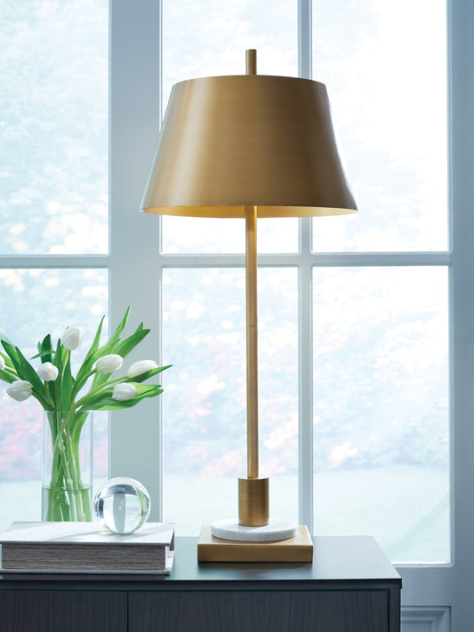 Bradenton Furniture Outlet - Ashley Furniture - Fritzburn Lighting - Metal Table Lamp (1/CN) / Gold Finish/White - L208444