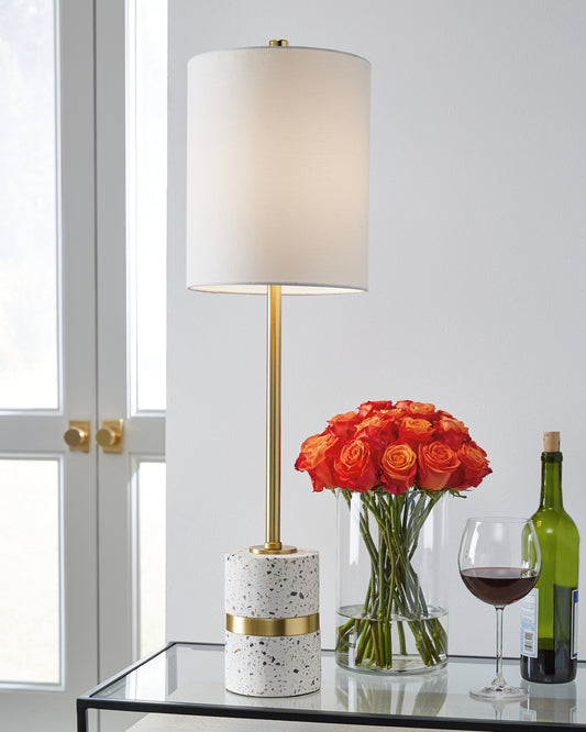 Bradenton Furniture Outlet - Ashley Furniture - Maywick Lighting - Table Lamp (Set of 2) / White/Brass Finish - L235674X2
