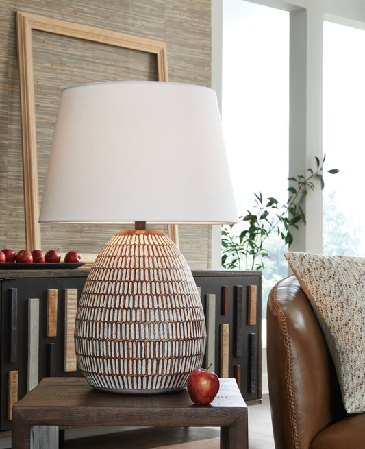 Bradenton Furniture Outlet - Ashley Furniture - Darrich Lighting - 2-Piece Lamp Set / Beige/White - L235804X2
