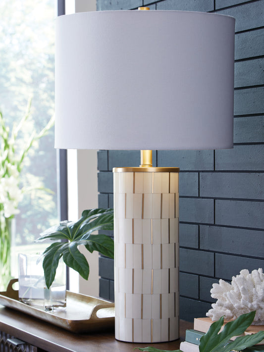 Bradenton Furniture Outlet - Ashley Furniture - Faridworth Lighting - Poly Table Lamp (1/CN) / White/Gold Finish - L235954