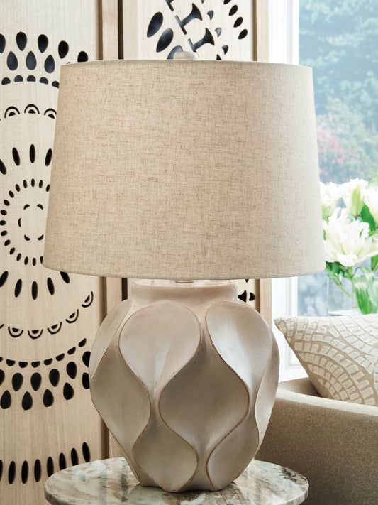 Bradenton Furniture Outlet - Ashley Furniture - Edselham Lighting - Paper Table Lamp (1/CN) / Distressed Cream - L235974