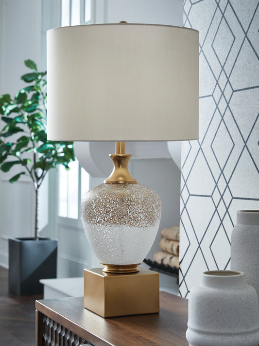 Bradenton Furniture Outlet - Ashley Furniture - Tavisburg Lighting - Glass Table Lamp (1/CN) / Brown/White/Gold - L430894