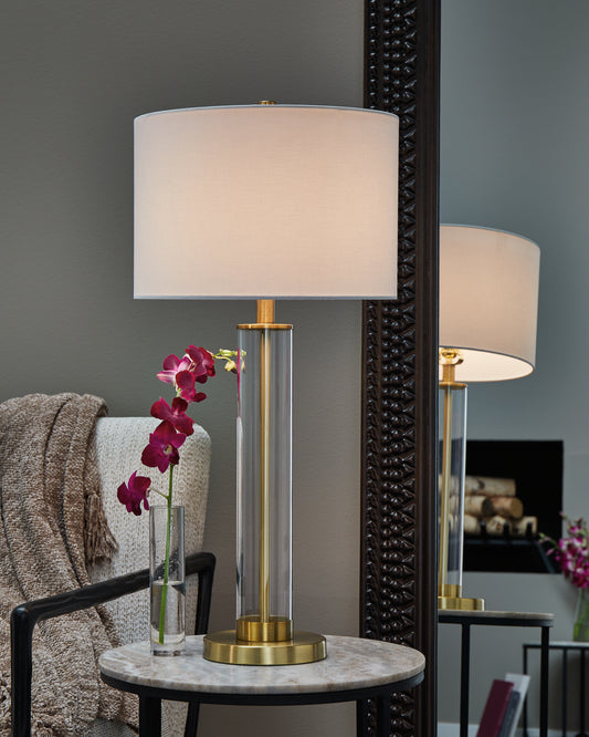 Bradenton Furniture Outlet - Ashley Furniture - Orenman Lighting - Glass Table Lamp (Set of 2) / Clear/Brass Finish - L431584